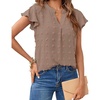 MEROKEETY Womens Summer Ruffle Sleeve V Neck Blouse Casual Shirts(Mocha)