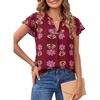 MEROKEETY Womens Summer Ruffle Sleeve V Neck Blouse Casual Shirts(Red Floral)