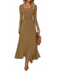 MEROKEETY Women’s Sweater Dress Fall Winter Church Midi Dresses(Camel)
