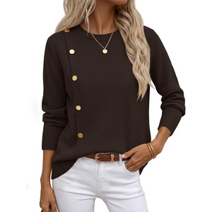 MEROKEETY Fall Sweaters for Women Long Sleeve Button Pullover Knit Tops(Coffee)