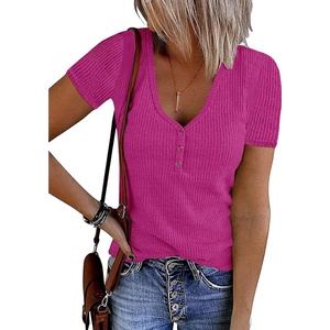 MEROKEETY Womens 2026 Summer Short Sleeve Tops Casual T Shirts(Hot Pink)