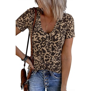 MEROKEETY Womens 2026 Summer Short Sleeve Tops Casual T Shirts(Leopard)