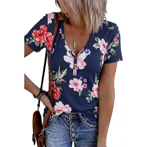 MEROKEETY Womens 2026 Summer Short Sleeve Tops Casual T Shirts(Navyfloral)
