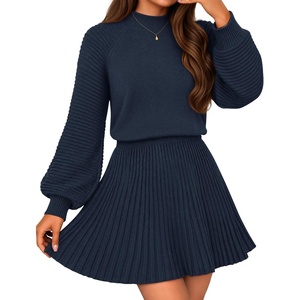 MEROKEETY Womens Fall Dress 2 Piece Outfits Mini Skirt Set Sweater Dresses(Navy)