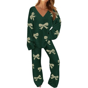 MEROKEETY Women’s Fall Fleece 2 Piece Outfits Pajama Lounge Sets(Bowgreen)