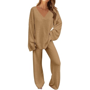 MEROKEETY Women’s Fall Fleece 2 Piece Outfits Pajama Lounge Sets(Camel)