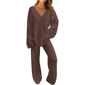 MEROKEETY Women’s Fall Fleece 2 Piece Outfits Pajama Lounge Sets(Coffee)