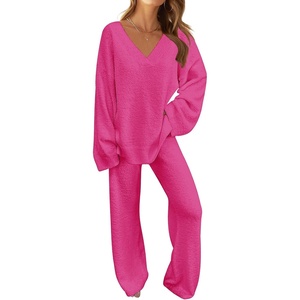 MEROKEETY Women’s Fall Fleece 2 Piece Outfits Pajama Lounge Sets(Rose)
