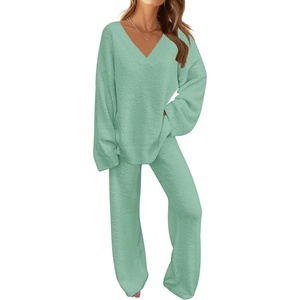 MEROKEETY Women’s Fall Fleece 2 Piece Outfits Pajama Lounge Sets(Sage)