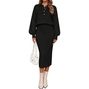 MEROKEETY Women’s Fall Long Sleeve Bodycon Midi Sweater Dress(Black)
