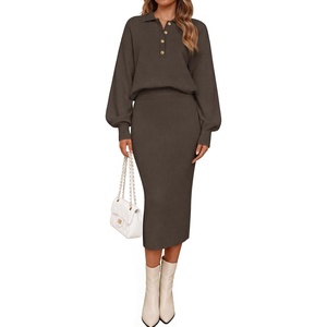 MEROKEETY Women’s Fall Long Sleeve Bodycon Midi Sweater Dress(Coffee)