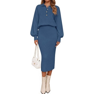 MEROKEETY Women’s Fall Long Sleeve Bodycon Midi Sweater Dress(Darkblue)