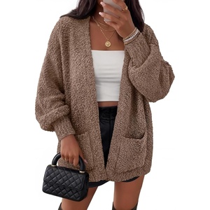MEROKEETY Women’s Fuzzy Popcorn Oversized Sherpa Chenille Cardigan Sweaters(Mocha)