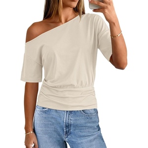 MEROKEETY Women’s Off The Shoulder Summer Short Sleeve Going Out Y2k Tops(Apricot)