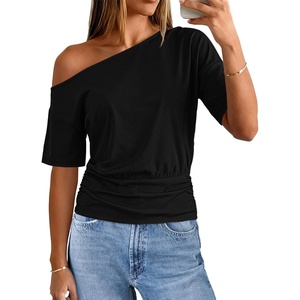 MEROKEETY Women’s Off The Shoulder Summer Short Sleeve Going Out Y2k Tops(Black)