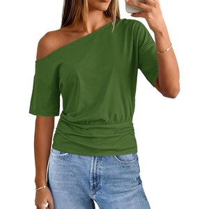 MEROKEETY Women’s Off The Shoulder Summer Short Sleeve Going Out Y2k Tops(Green)