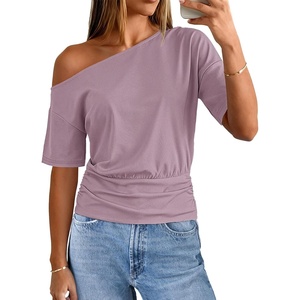 MEROKEETY Women’s Off The Shoulder Summer Short Sleeve Going Out Y2k Tops(Lightpurple)