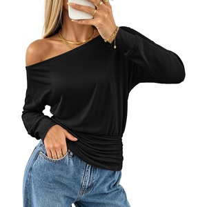 MEROKEETY Women’s Off The Shoulder Tops Long Sleeve Fall Going Out Shirts(Black)