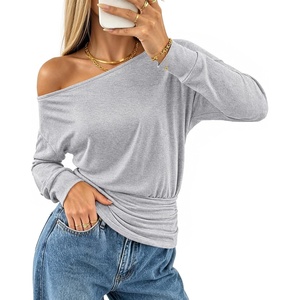 MEROKEETY Women’s Off The Shoulder Tops Long Sleeve Fall Going Out Shirts(Grey)