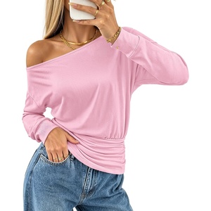 MEROKEETY Women’s Off The Shoulder Tops Long Sleeve Fall Going Out Shirts(Pink)