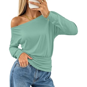 MEROKEETY Women’s Off The Shoulder Tops Long Sleeve Fall Going Out Shirts(Sage)