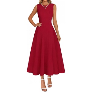 MEROKEETY Women’s Semi Formal Cocktail Wedding Guest A Line Maxi Dresses(Red)