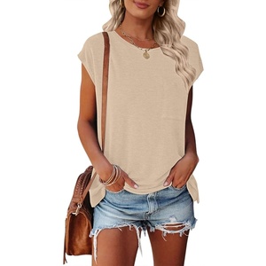 MEROKEETY Womens Summer Cap Sleeve Tops Business Dressy T Shirts 2026(Apricot)