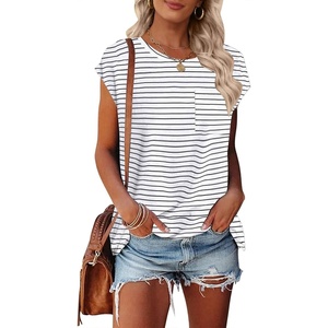 MEROKEETY Womens Summer Cap Sleeve Tops Business Dressy T Shirts 2026(White/Black)