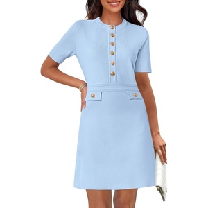 MEROKEETY Women’s Summer Short Sleeve Bodycon Sweater Mini Dress(Light Blue)