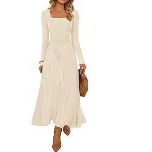 MEROKEETY Women’s Sweater Dress Fall Winter Church Midi Dresses(Apricot)