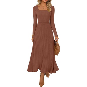 MEROKEETY Women’s Sweater Dress Fall Winter Church Midi Dresses(Caramel)