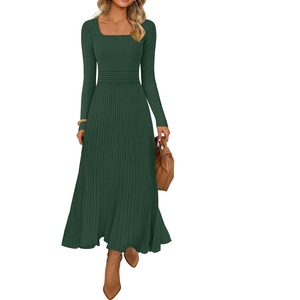 MEROKEETY Women’s Sweater Dress Fall Winter Church Midi Dresses(Darkgreen)