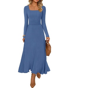 MEROKEETY Women’s Sweater Dress Fall Winter Church Midi Dresses(Dustyblue)