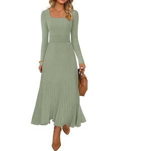 MEROKEETY Women’s Sweater Dress Fall Winter Church Midi Dresses(Lightgreen)