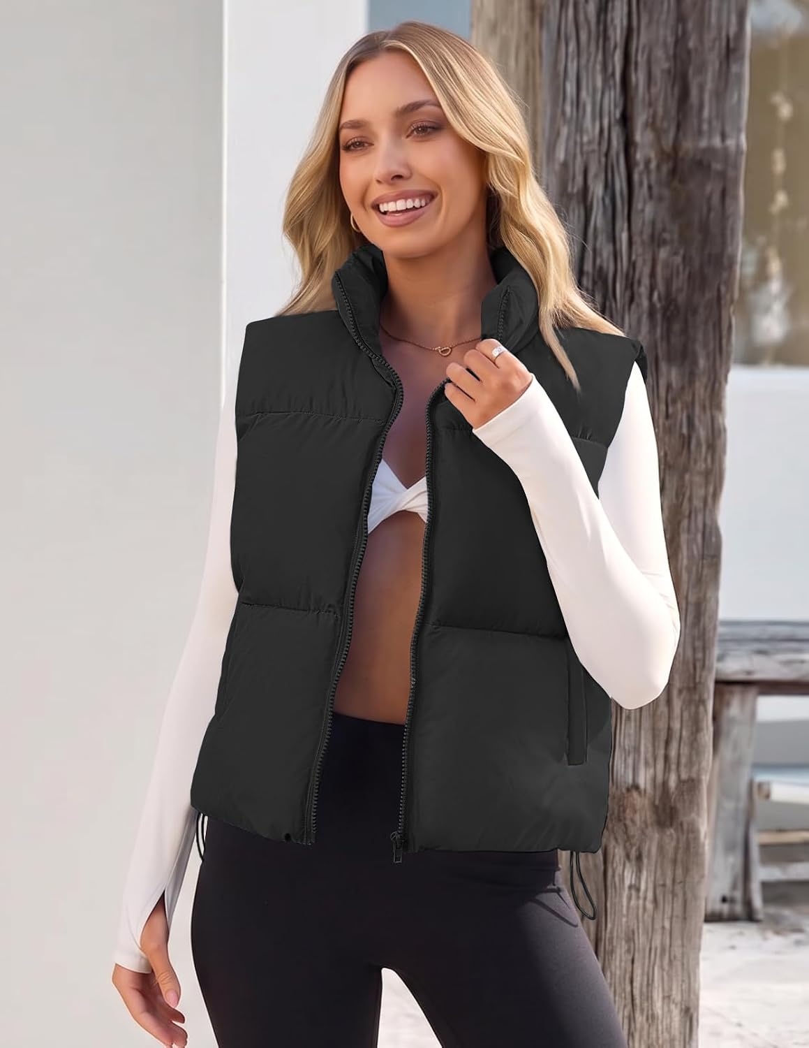 image:imageMEROKEETY Puffer Vest Women 2026 Fall Winter Sleeveless CoatBlack