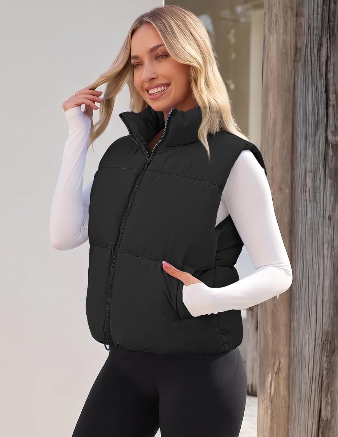 image:imageMEROKEETY Puffer Vest Women 2026 Fall Winter Sleeveless CoatBlack