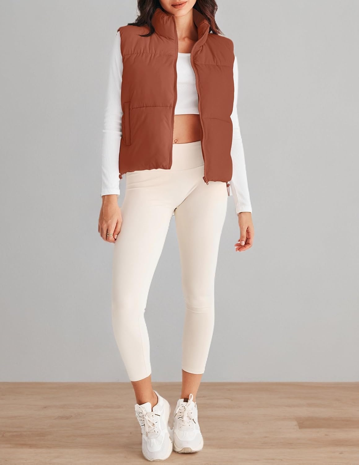 image:imageMEROKEETY Puffer Vest Women 2026 Fall Winter Sleeveless CoatBrown