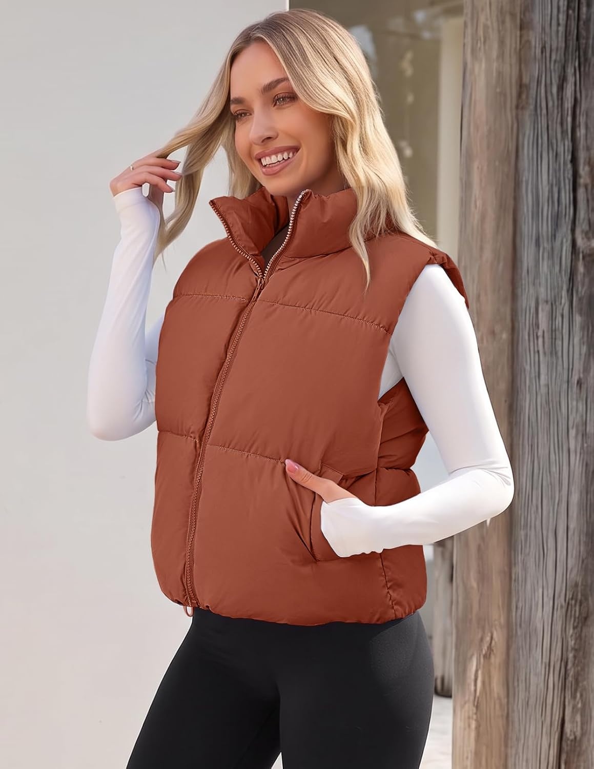 image:imageMEROKEETY Puffer Vest Women 2026 Fall Winter Sleeveless CoatBrown
