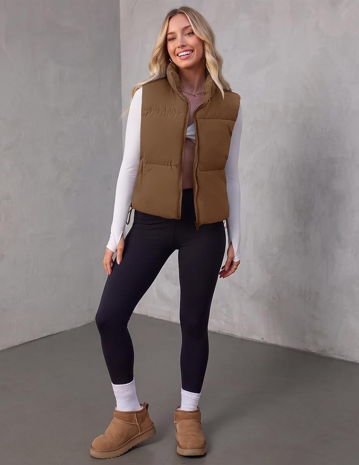 image:imageMEROKEETY Puffer Vest Women 2026 Fall Winter Sleeveless CoatCoffee