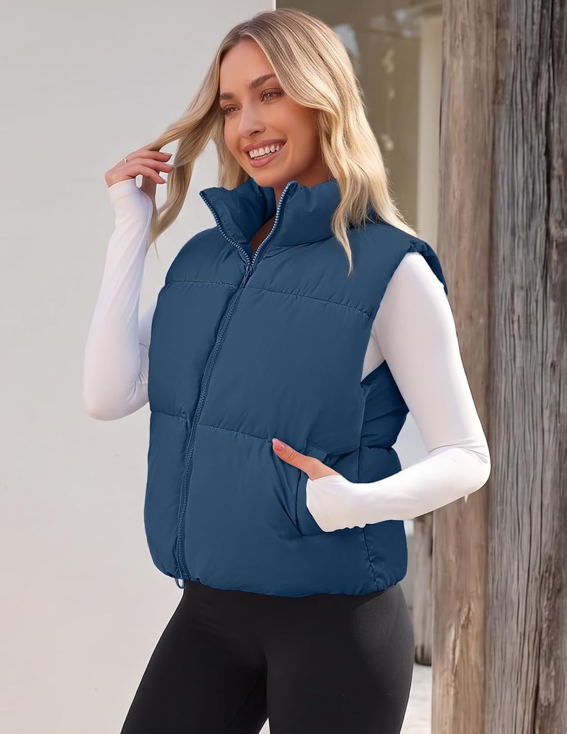 image:imageMEROKEETY Puffer Vest Women 2026 Fall Winter Sleeveless CoatDarkblue