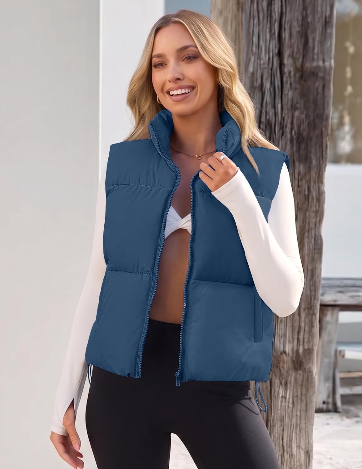 image:imageMEROKEETY Puffer Vest Women 2026 Fall Winter Sleeveless CoatDarkblue