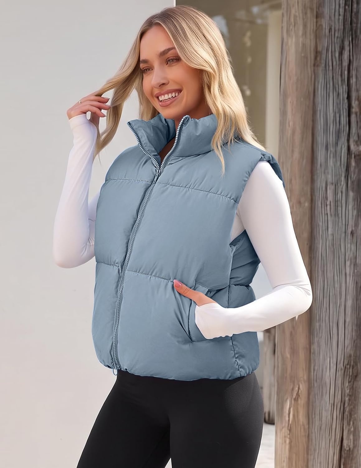 image:imageMEROKEETY Puffer Vest Women 2026 Fall Winter Sleeveless CoatDustyblue