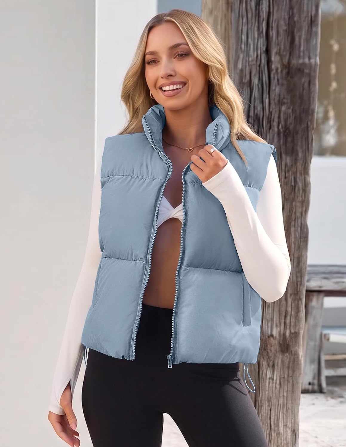 image:imageMEROKEETY Puffer Vest Women 2026 Fall Winter Sleeveless CoatDustyblue