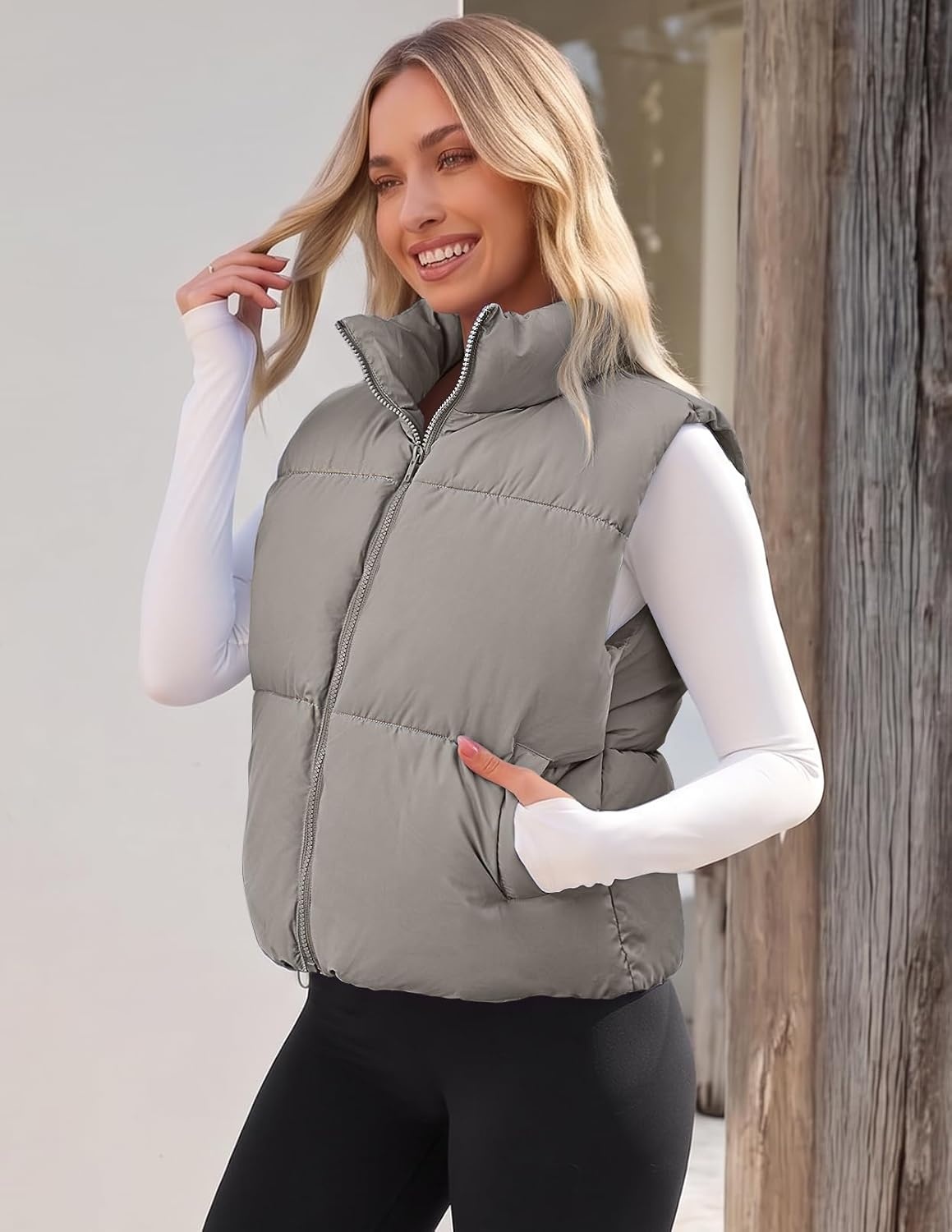 image:imageMEROKEETY Puffer Vest Women 2026 Fall Winter Sleeveless CoatGrey
