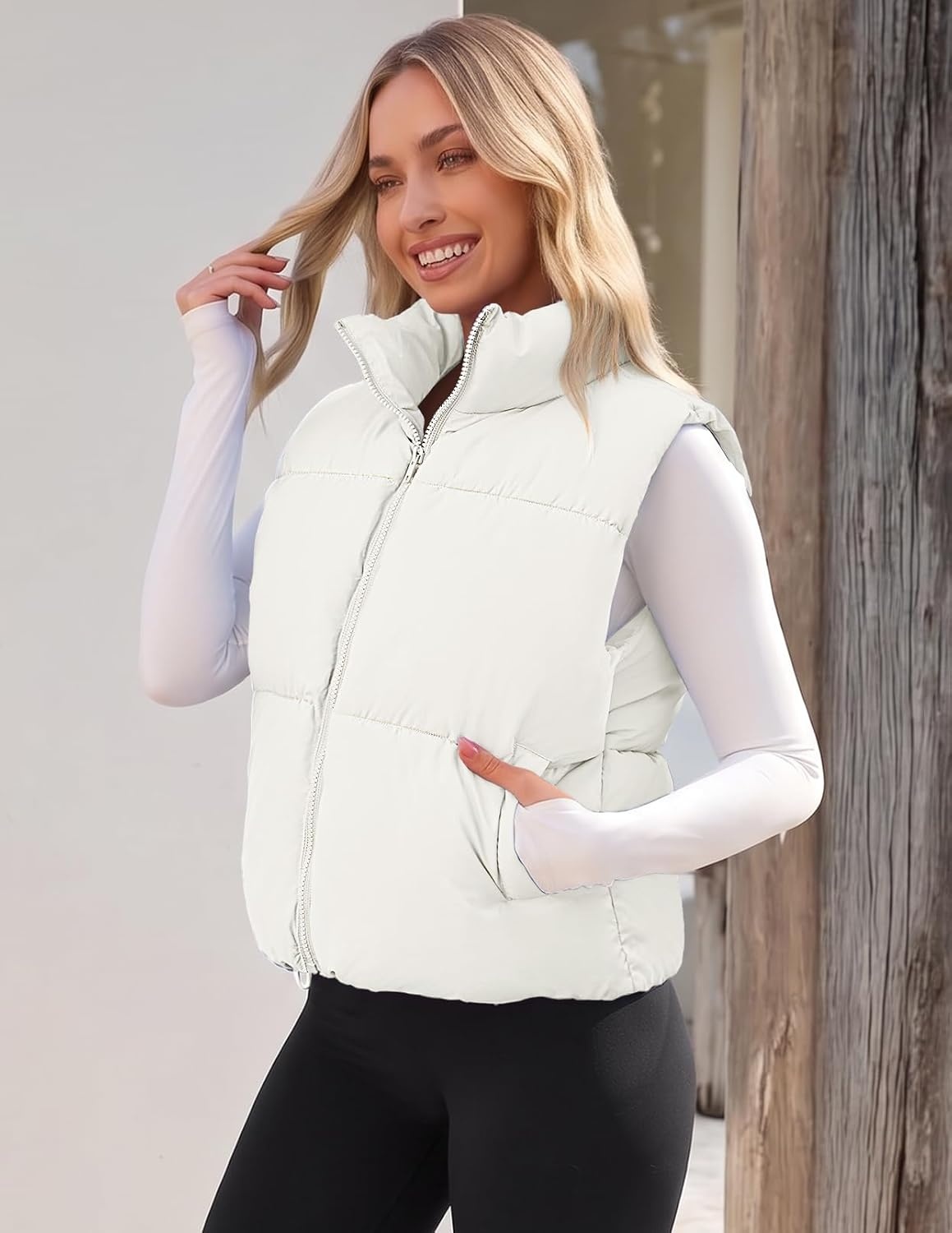image:imageMEROKEETY Puffer Vest Women 2026 Fall Winter Sleeveless CoatWhite