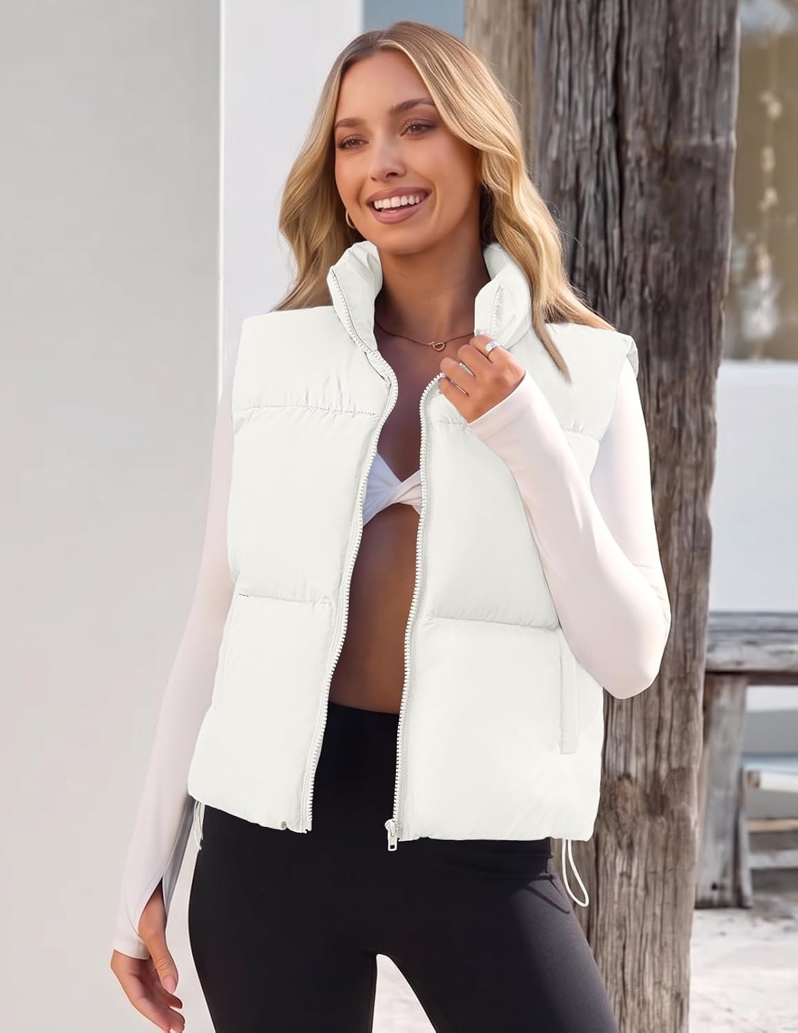 image:imageMEROKEETY Puffer Vest Women 2026 Fall Winter Sleeveless CoatWhite