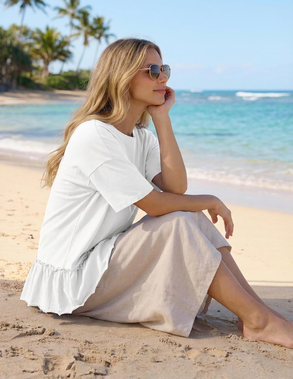image:imageMEROKEETY Womens 2026 Summer Short Sleeve Peplum Casual Ruffle TopsWhite