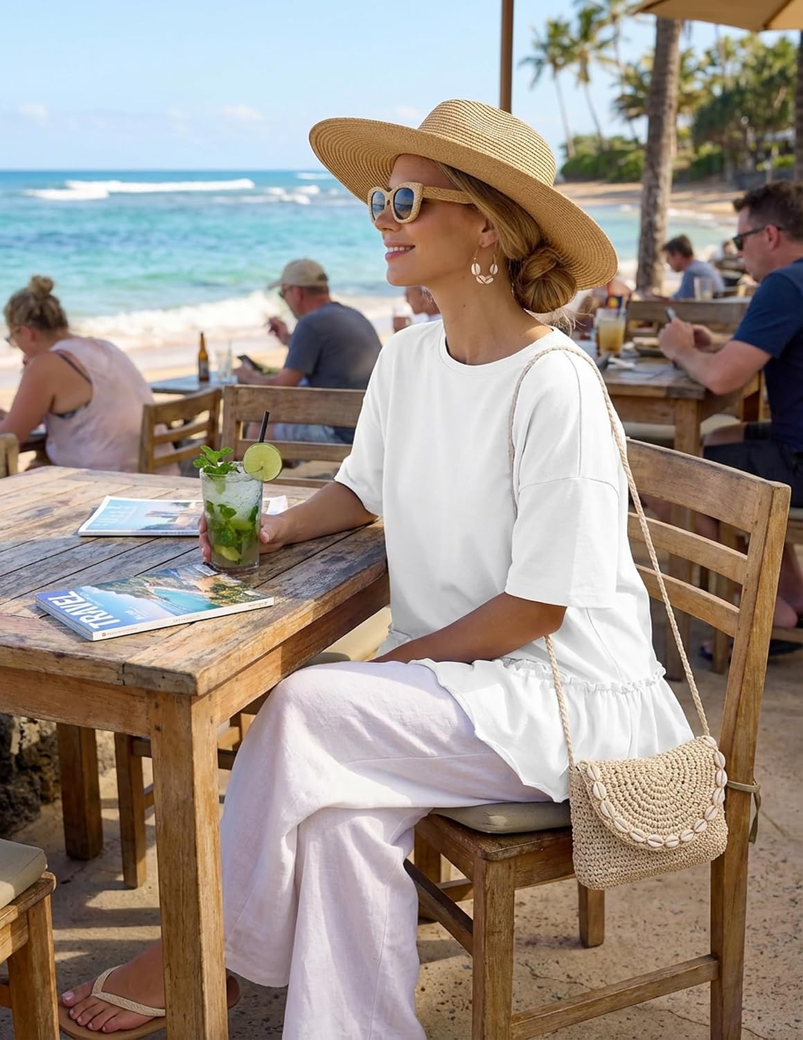 image:imageMEROKEETY Womens 2026 Summer Short Sleeve Peplum Casual Ruffle TopsWhite