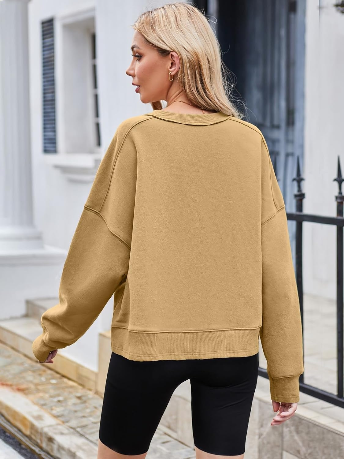 image:imageMEROKEETY Womens Crewneck Cropped Sweatshirts Trendy Oversized PulloverApricot