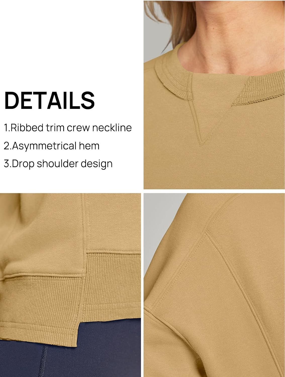 image:imageMEROKEETY Womens Crewneck Cropped Sweatshirts Trendy Oversized PulloverApricot